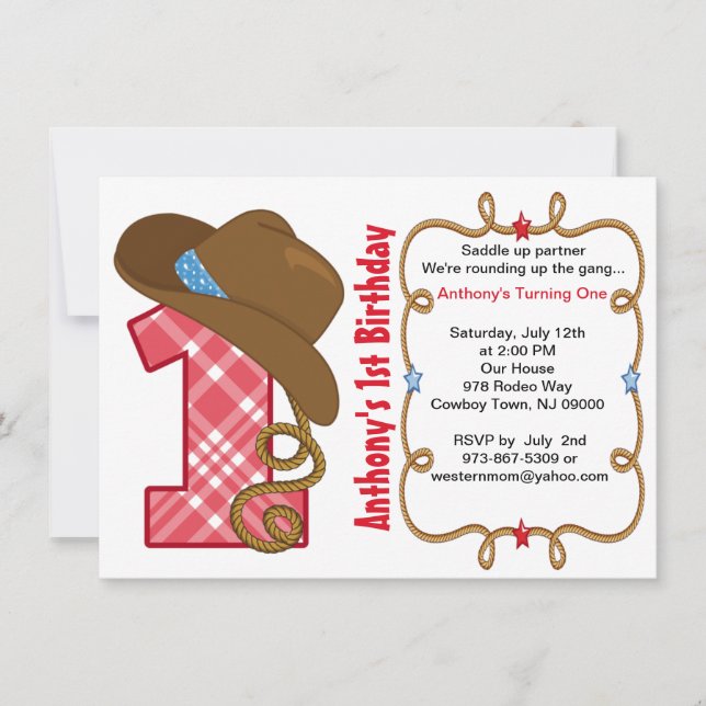 Western Big One Boy Birthday Invitation (Front)