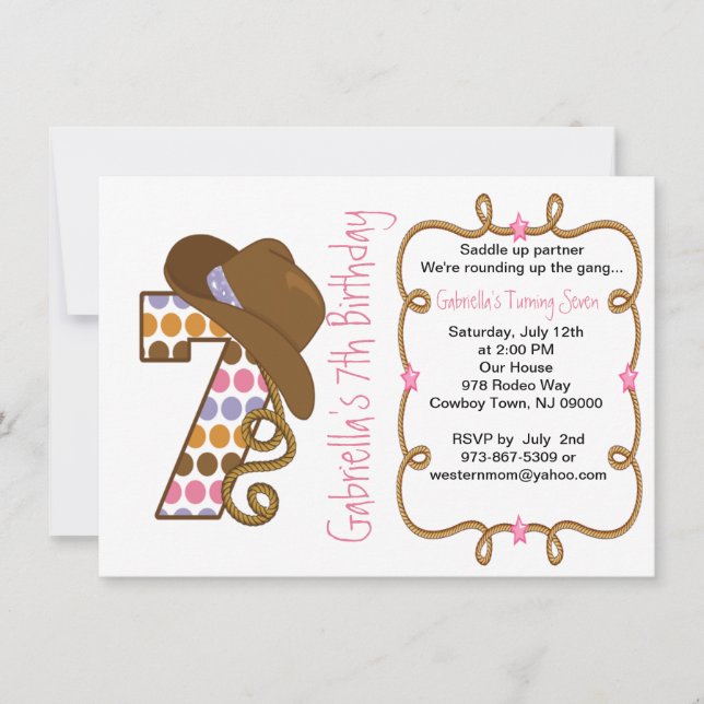 Western Big Seven Girl Birthday Invitation (Front)