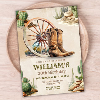 Western Birthday Party, Rustic Cowboy 30th Invitation