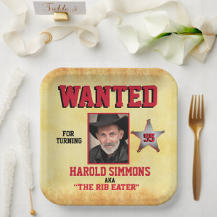 Western Birthday Wanted Poster Paper Plate
