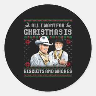 Western Biscuits And S Christmas Quote Retro  Classic Round Sticker