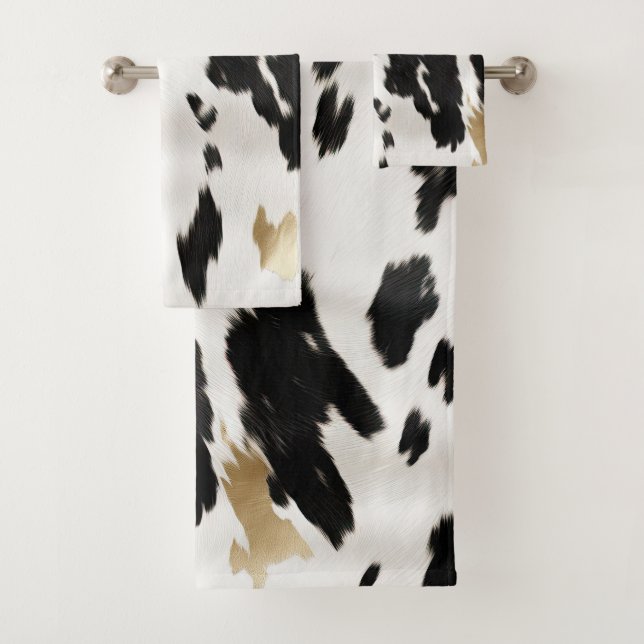 Western Black White Glam Gold Cowhide  Bath Towel Set (Insitu)