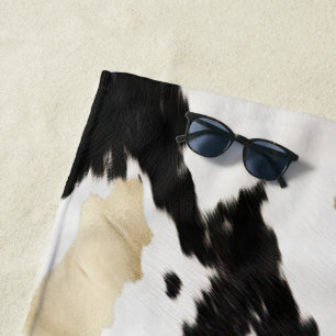 Western Black White Glam Gold Cowhide  Beach Towel