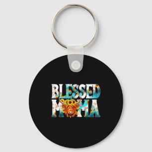 Western blessed cow mama cow print mom mother's da keychain