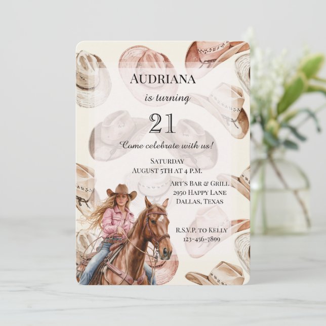 Western Blonde Cowgirl Hats Birthday Invitation (Standing Front)