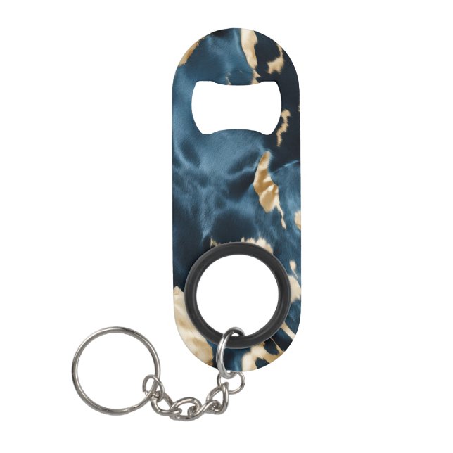 Western Blue Brown Gold Cowhide Keychain Bottle Opener (Front)