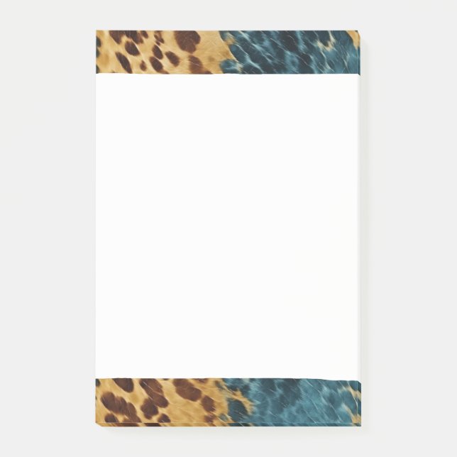 Western Blue Brown Gold Cowhide Post-it Notes (Front)