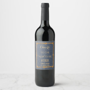 Western Blue Denim Rope Cheers New Year Wine Label