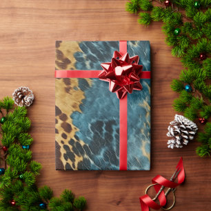 Western Blue Gold Cowhide Wrapping Paper