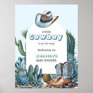 Western Blue Little Cowboy Rodeo Boy Baby Shower Poster