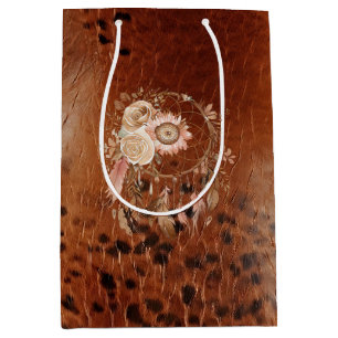 Western Blue Pink Floral Dream Catcher  Birthday Medium Gift Bag