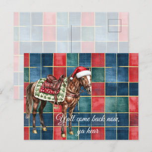 Western Blue Red Horse Merry Christmas Y'all Postcard