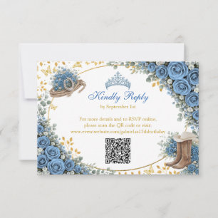 Western Blue Roses Golden Country Quinceañera RSVP Card