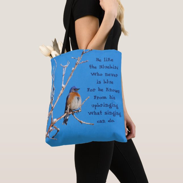 Western Bluebird Quote Tote Bag (Close Up)