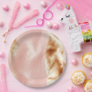 Western Blush Pink Brown Cowhide Paper Plate