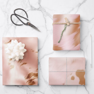 Western Blush Pink Faux Cowhide Birthday Wrapping Paper Sheet