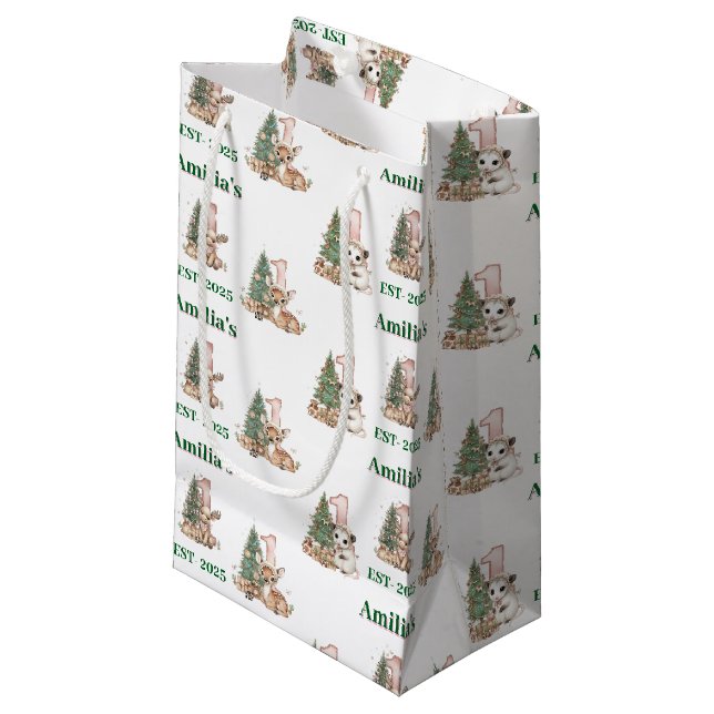 Western Boho Baby Girl First Christmas  Small Gift Bag (Front Angled)