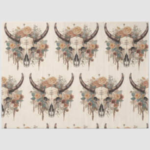 Western Boho Bull Skull Floral Decoupage Tissue Paper