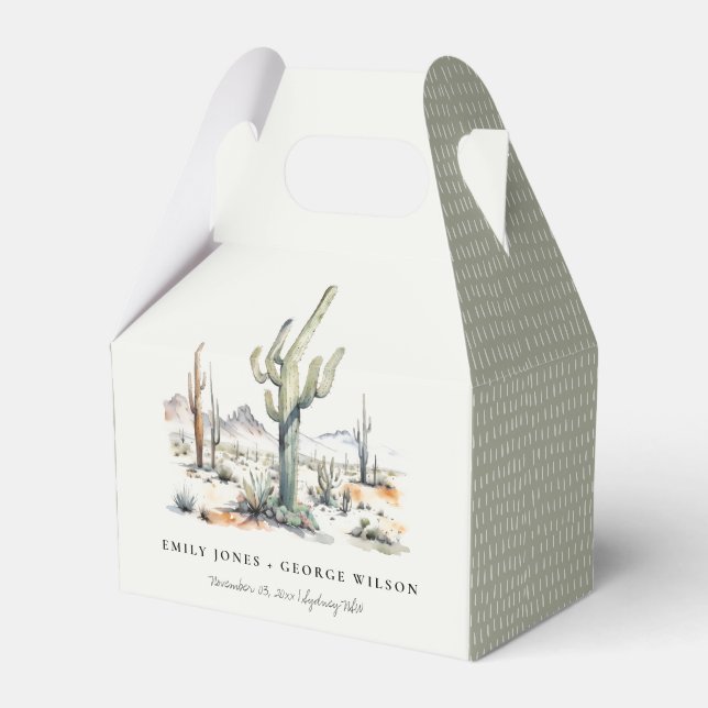 Western Boho Cactus Desert Landscape Wedding Favor Box (Front Side)