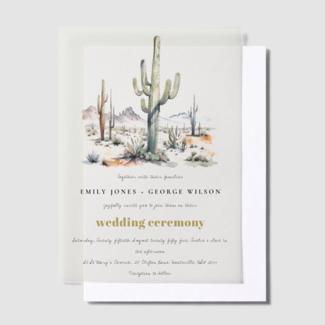 Western Boho Cactus Desert Landscape Wedding Vellum Invitations (Offset)