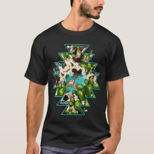 Western Boho Country Cowhide Turquoise Cactus T-Shirt