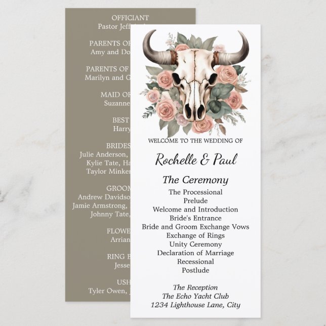 Western Boho Cow Floral Skull Sage Wedding (Front/Back)