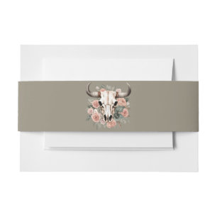 Western Boho Cow Floral Skull Sage Wedding Invitation Belly Band