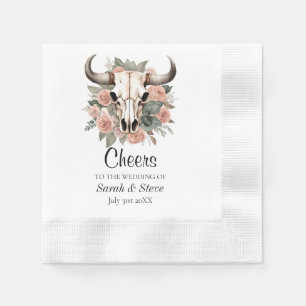 Western Boho Cow Floral Skull Sage Wedding Napkin
