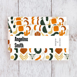 Western boho cowboy desert bull skull  cactus business card