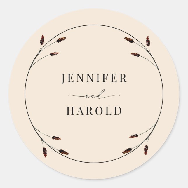 Western Boho Farm Ranch Wedding Classic Round Sticker (Front)