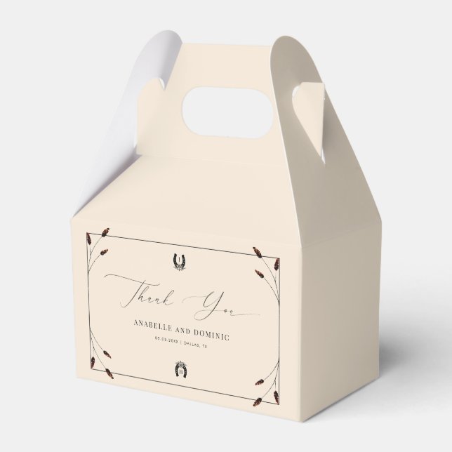 Western Boho Horseshoe Monogram Ranch Farm Wedding Favor Box (Front Side)