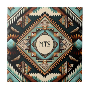 Western Boho Pattern Monogram Initials Tile