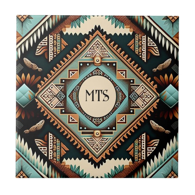 Western Boho Pattern Monogram Initials Tile (Front)