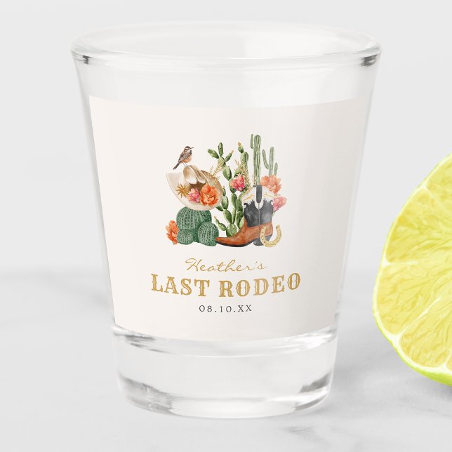 Western Boho Shot Glass (Western Boho Last Rodeo Bridal Shower Shot Glass by Painted Paperie
)