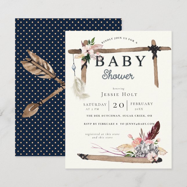 Western Boho Style Baby Shower Invitation (Front/Back)