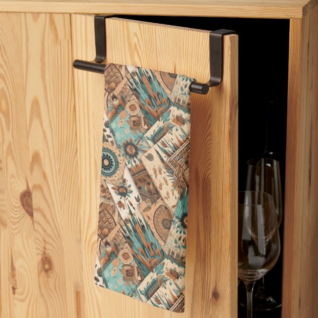 Western Boho tiled pattern  Kitchen Towel (Thirds Fold)