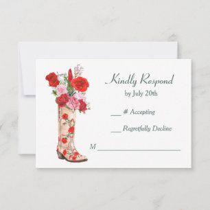 Western Boot Red Roses Wedding RSVP Card