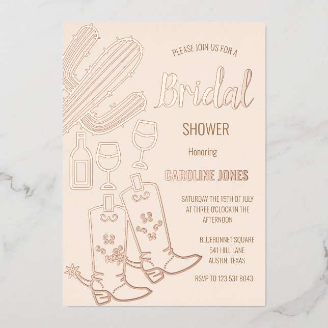 Western Boots Bubbly Boho Gold Foil Bridal Shower (Front)