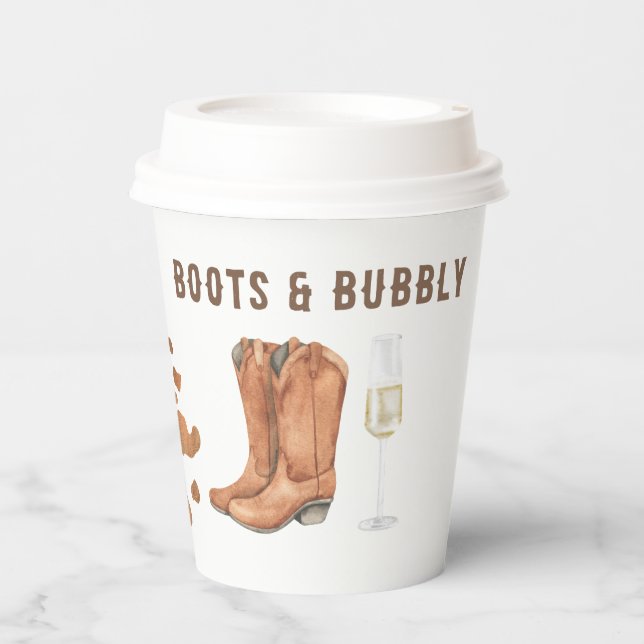 Western Boots & Bubbly Bridal shower  Paper Cups (Front)