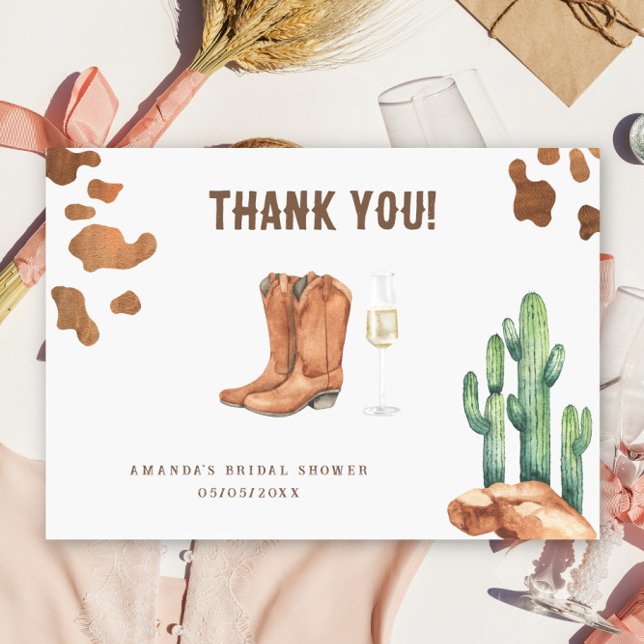 Western Boots & Bubbly Thank you Bridal shower  Card (Creator Uploaded)