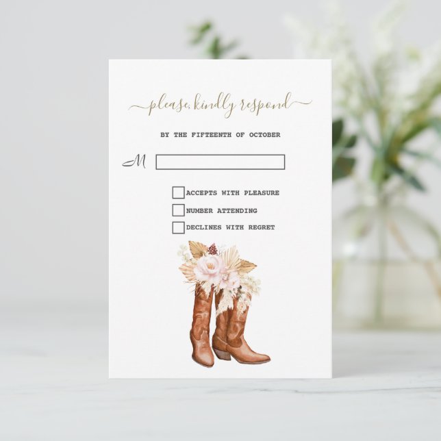 Western Boots Cowgirl Floral Baby Shower RSVP Card (Standing Front)