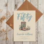 Western Boots Floral Fiftieth Birthday Invitation<br><div class="desc">Boho Chic Boots & Wildflower design that is pretty and trendy with popular teal typography. Easily personalize all the details with the important information. There is an elegant floral element on the back and plenty of room for a handwritten note if you choose. You can also change this to any...</div>