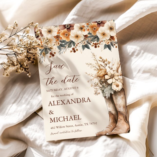 Western Boots Floral Terracotta Wedding Save The Date (Creator Uploaded)
