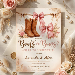 Western Boots or Bows Gender Reveal Invitation
