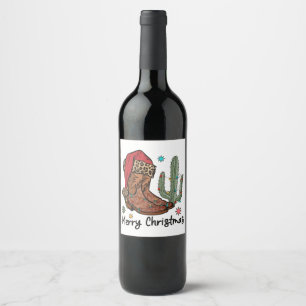 Western Boots Santa Merry Christmas Boots Xmas Wine Label