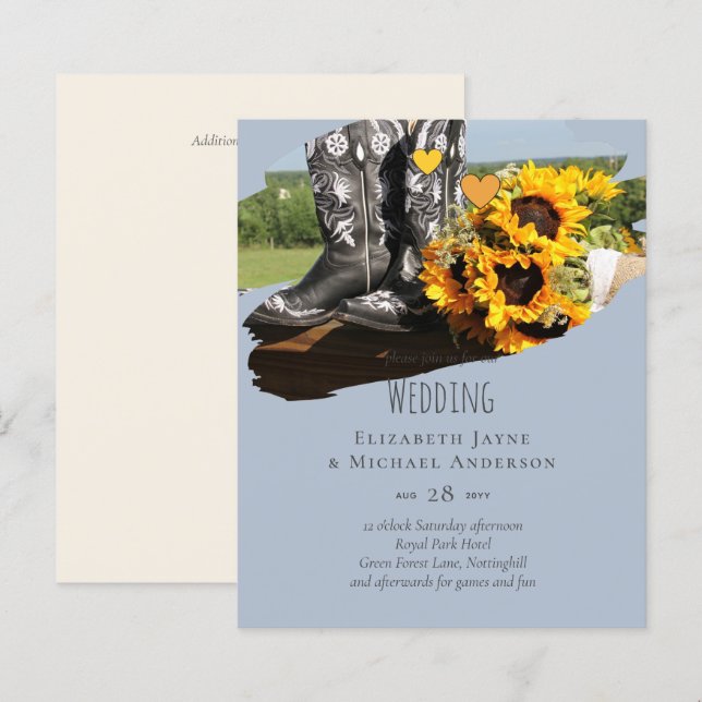 Western Boots Sunflowers Rustic Wedding (Front/Back)