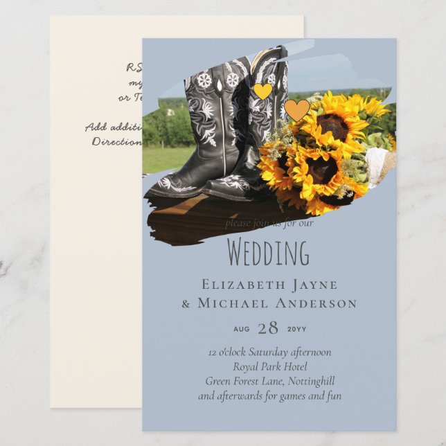 Western Boots Sunflowers Rustic Wedding (Front/Back)