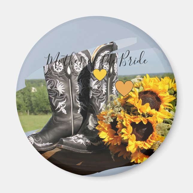 Western Boots Sunflowers Rustic Wedding Magnet (Front)