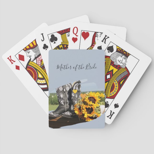 Western Boots Sunflowers Rustic Wedding Playing Cards (Back)
