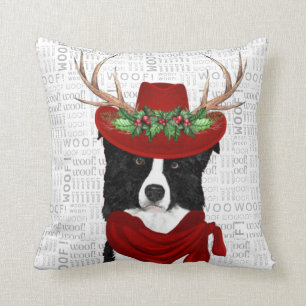 Western Border Collie Pet Lover Christmas Throw Pillow